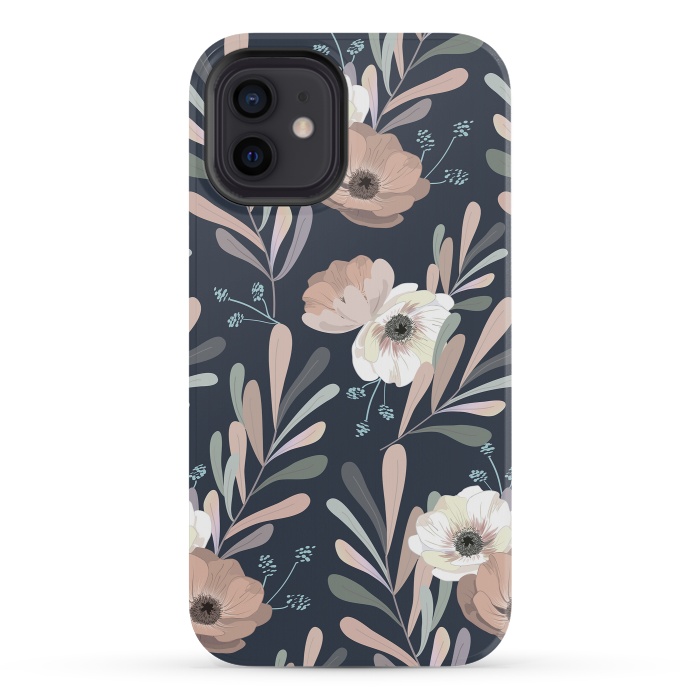 iPhone 12 mini StrongFit Olives and anemones - blue by Anis Illustration
