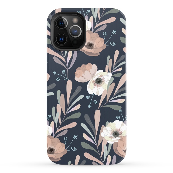 iPhone 12 Pro StrongFit Olives and anemones - blue by Anis Illustration