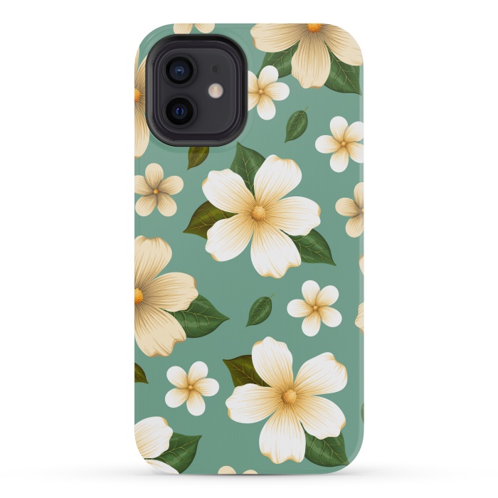 iPhone 12 mini StrongFit WHITE FLORAL BEAUTIES by MALLIKA