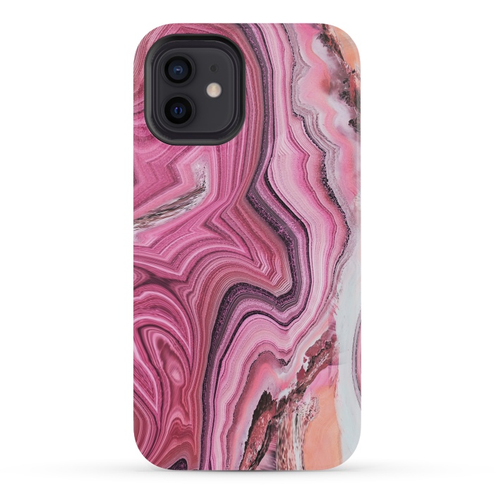iPhone 12 mini StrongFit Candy pink marble waves by Oana 