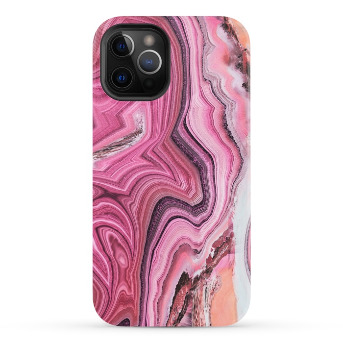 iPhone 12 Pro StrongFit Candy pink marble waves by Oana 