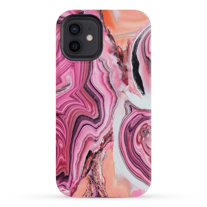 iPhone 12 mini StrongFit Pop pink liquid marble by Oana 