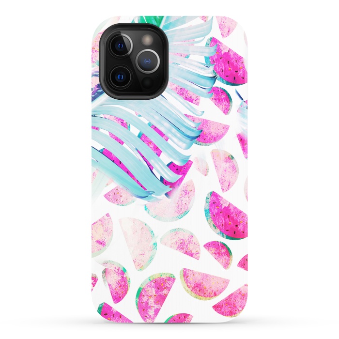 iPhone 12 Pro StrongFit Grungy watermelon and bana leaf pattern by Oana 