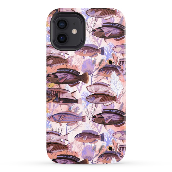 iPhone 12 StrongFit Colorful coral reef and fish botanical pattern by Oana 