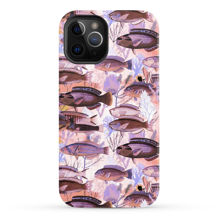 iPhone 12 Pro StrongFit Colorful coral reef and fish botanical pattern by Oana 