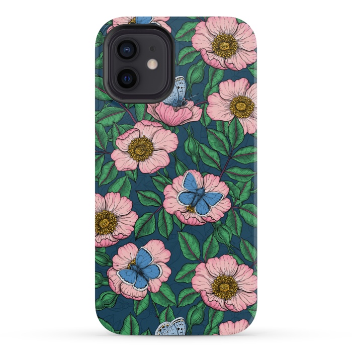 iPhone 12 mini StrongFit Dog rose and butterflies by Katerina Kirilova