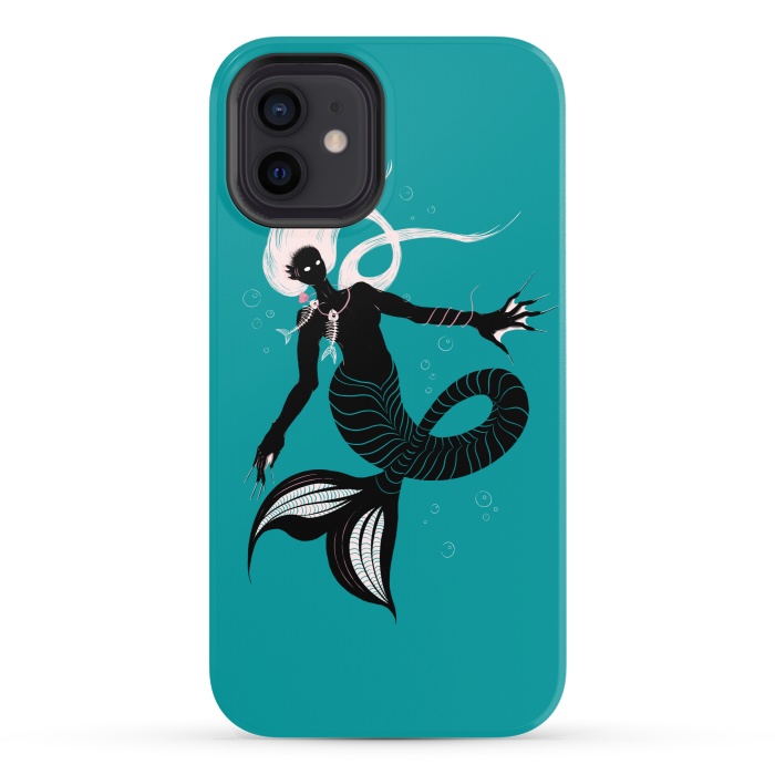 iPhone 12 StrongFit Creepy Mermaid With Fish Skeleton Necklace Dark Art by Boriana Giormova