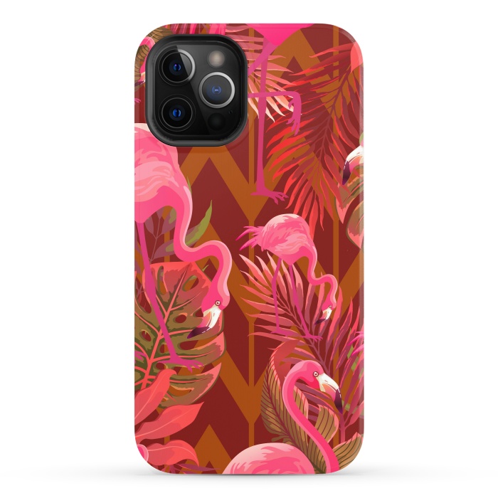 iPhone 12 Pro StrongFit Pink Flamingos On The Beach by ArtsCase