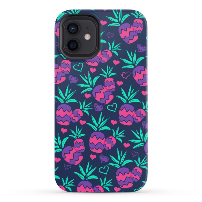 iPhone 12 mini StrongFit Pineapples In Neon by ArtsCase