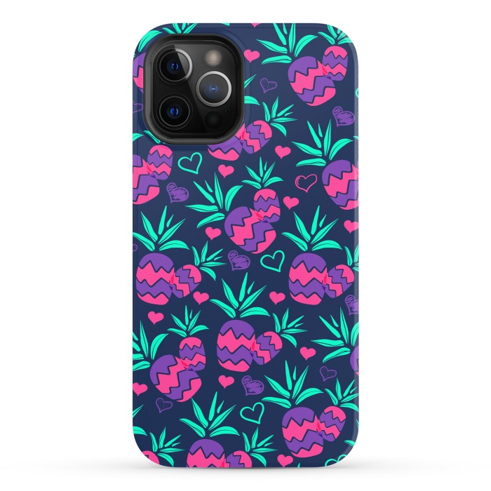 iPhone 12 Pro StrongFit Pineapples In Neon by ArtsCase