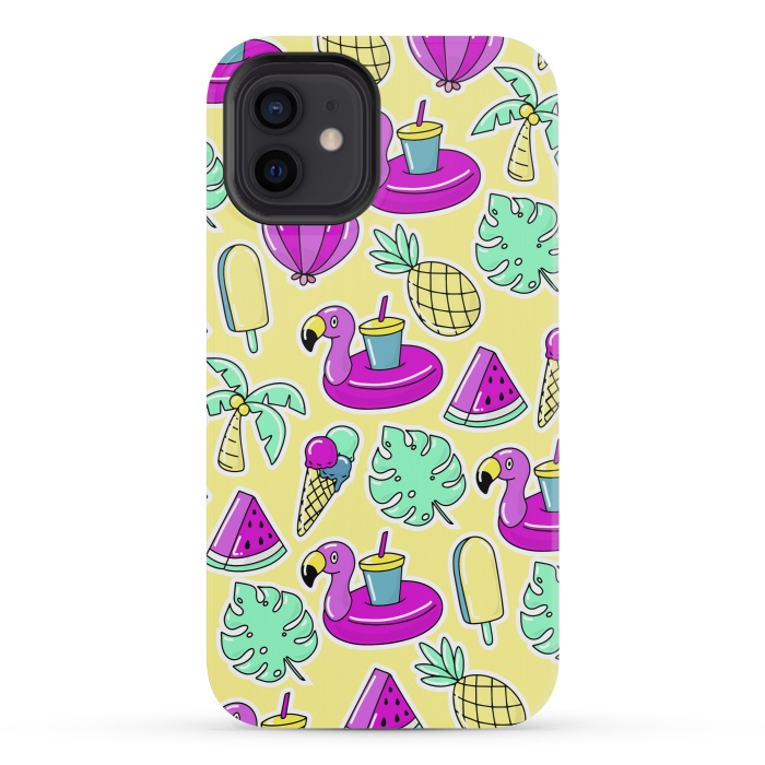 iPhone 12 mini StrongFit Summer And Flamingos In Color by ArtsCase