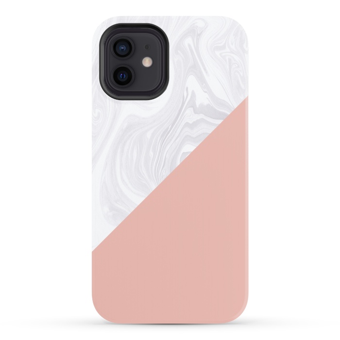 iPhone 12 StrongFit Rose Gold and White Marble Texture by Julie Erin Designs