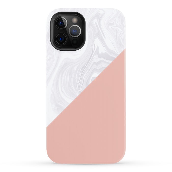 iPhone 12 Pro StrongFit Rose Gold and White Marble Texture by Julie Erin Designs