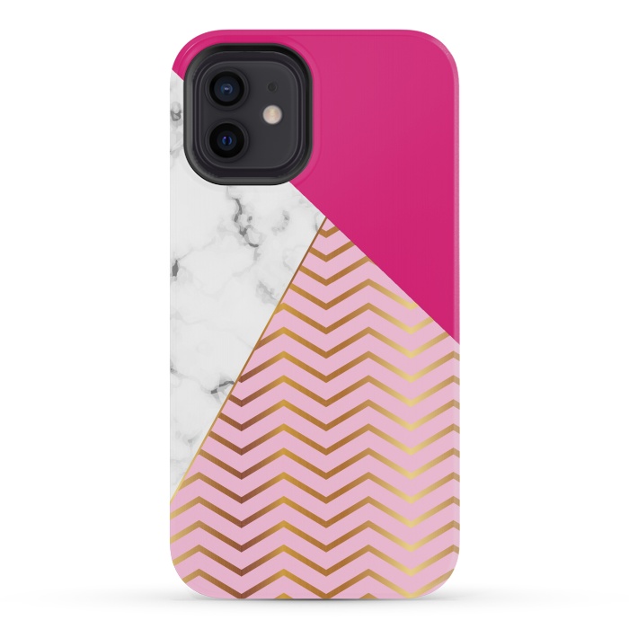 iPhone 12 mini StrongFit Curved Lines In Marble And Magenta by ArtsCase