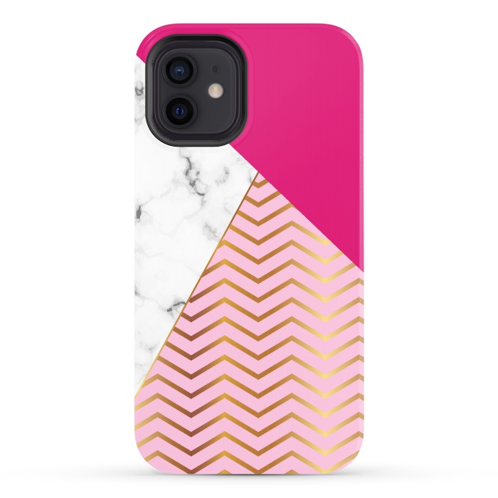 iPhone 12 StrongFit Curved Lines In Marble And Magenta by ArtsCase