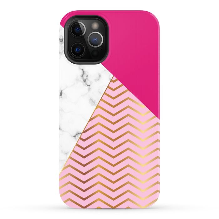 iPhone 12 Pro StrongFit Curved Lines In Marble And Magenta by ArtsCase