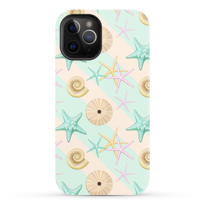 iPhone 12 Pro StrongFit Seashells and starfish Beach Summer Pattern by BluedarkArt