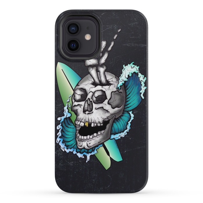 iPhone 12 mini StrongFit Surfs Up Skull by Gringoface Designs