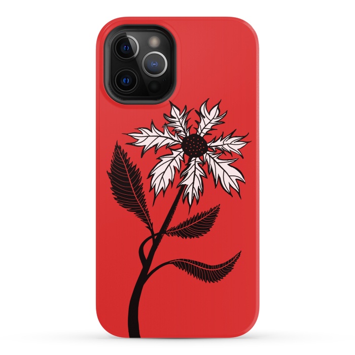 iPhone 12 Pro StrongFit Imaginary Flower In Ink - Black And White On Red by Boriana Giormova