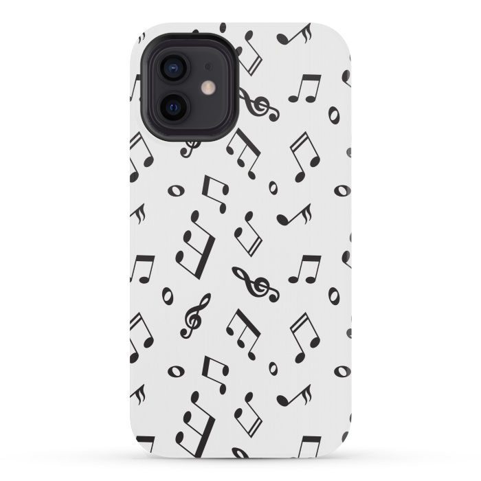 iPhone 12 mini StrongFit BLACK AND WHITE MUSICAL PATTERN by MALLIKA