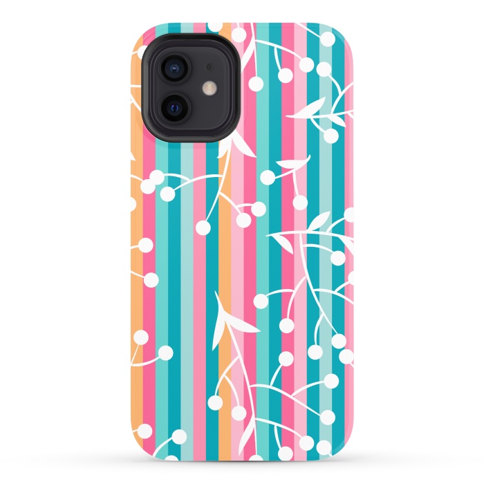 iPhone 12 StrongFit STRIPES WHITE FLORAL PATTERN by MALLIKA