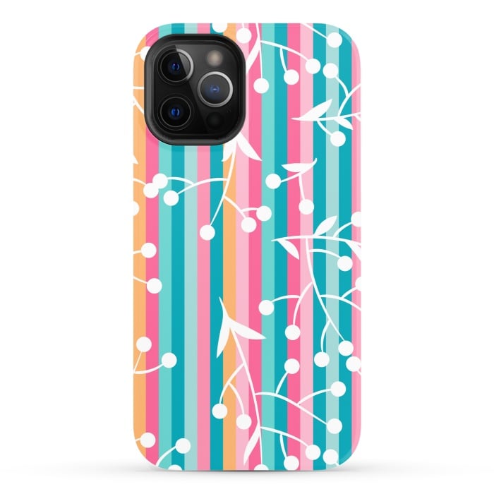 iPhone 12 Pro StrongFit STRIPES WHITE FLORAL PATTERN by MALLIKA