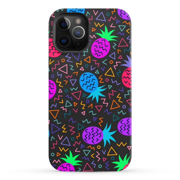 iPhone 12 Pro StrongFit pineapples in neon for summer by ArtsCase