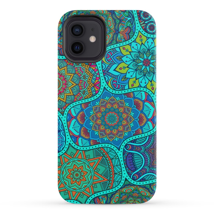 iPhone 12 mini StrongFit Modern Mandalas In Blue And Green by ArtsCase