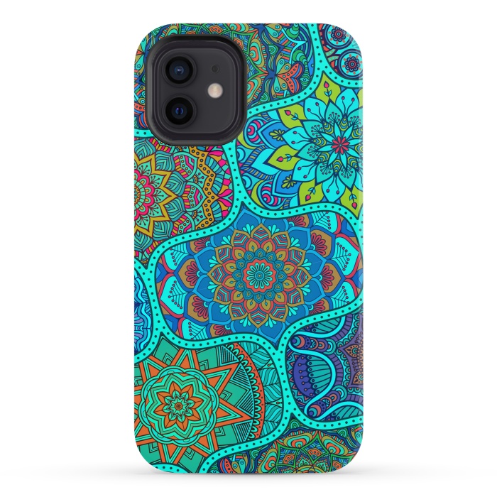 iPhone 12 StrongFit Modern Mandalas In Blue And Green by ArtsCase