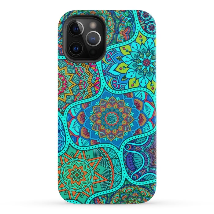 iPhone 12 Pro StrongFit Modern Mandalas In Blue And Green by ArtsCase