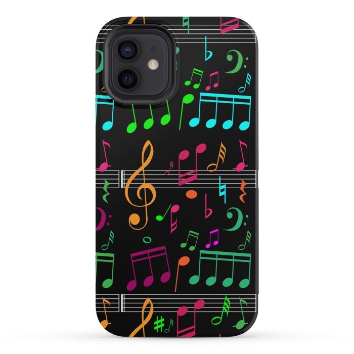 iPhone 12 mini StrongFit BLACK MUSICAL PATTERN  2 by MALLIKA