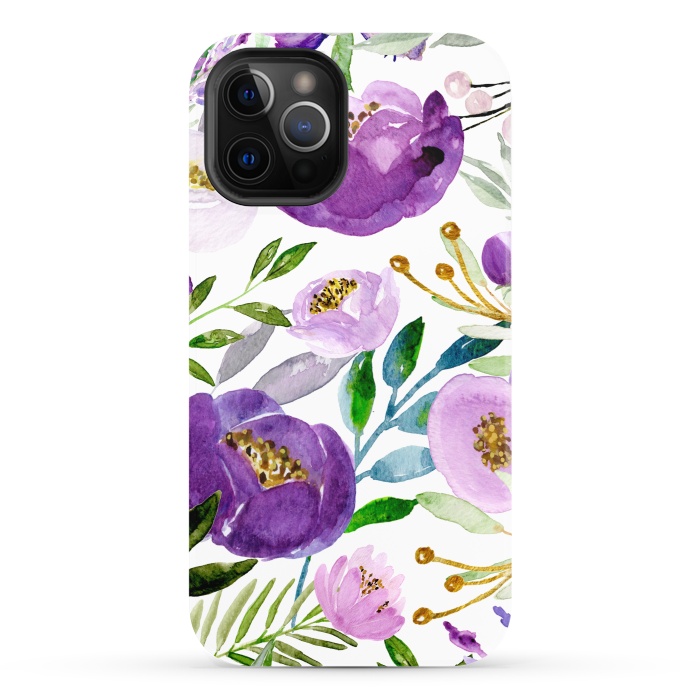 iPhone 12 Pro StrongFit Whimsical Ultraviolet and Gold Florals by Allgirls Studio