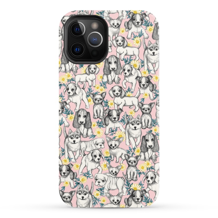 iPhone 12 Pro StrongFit Dogs and Daisies on Pink by Micklyn Le Feuvre