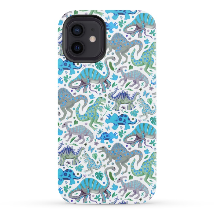 iPhone 12 StrongFit Happy Dinos in blue and green by Micklyn Le Feuvre