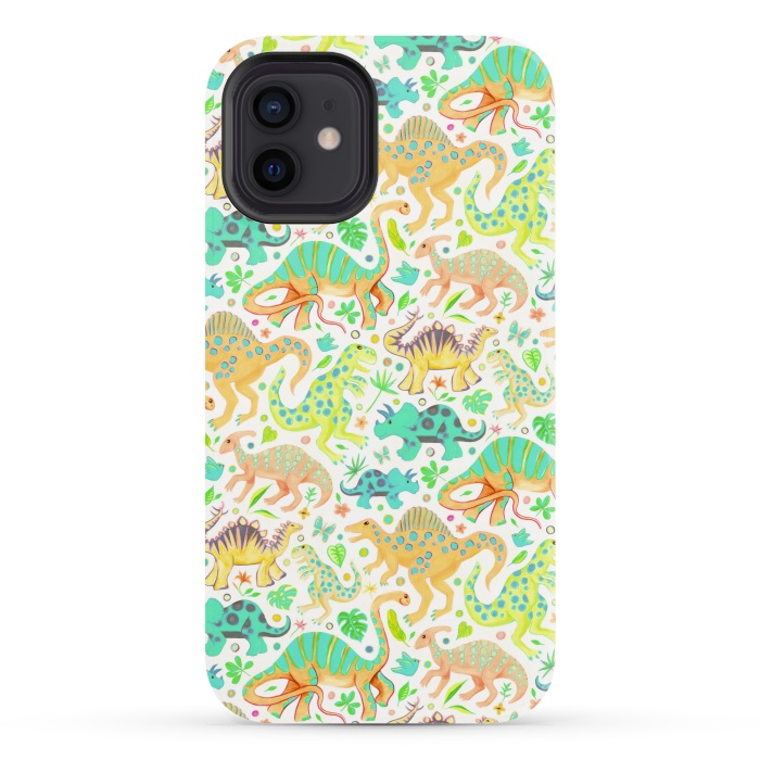 iPhone 12 StrongFit Happy Dinos in Citrus Colors by Micklyn Le Feuvre