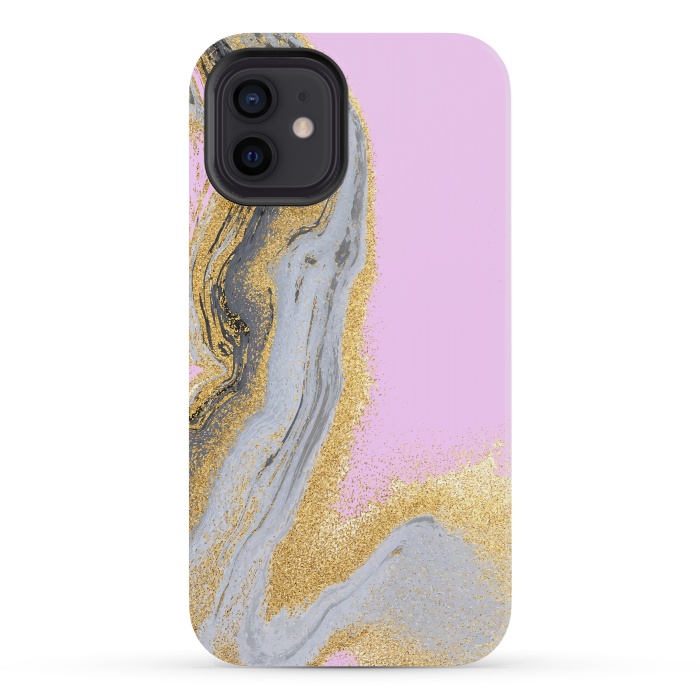 iPhone 12 mini StrongFit Black and golden liquid marble texture by ArtsCase