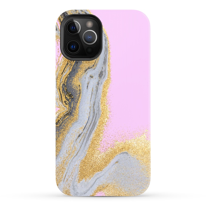 iPhone 12 Pro StrongFit Black and golden liquid marble texture by ArtsCase