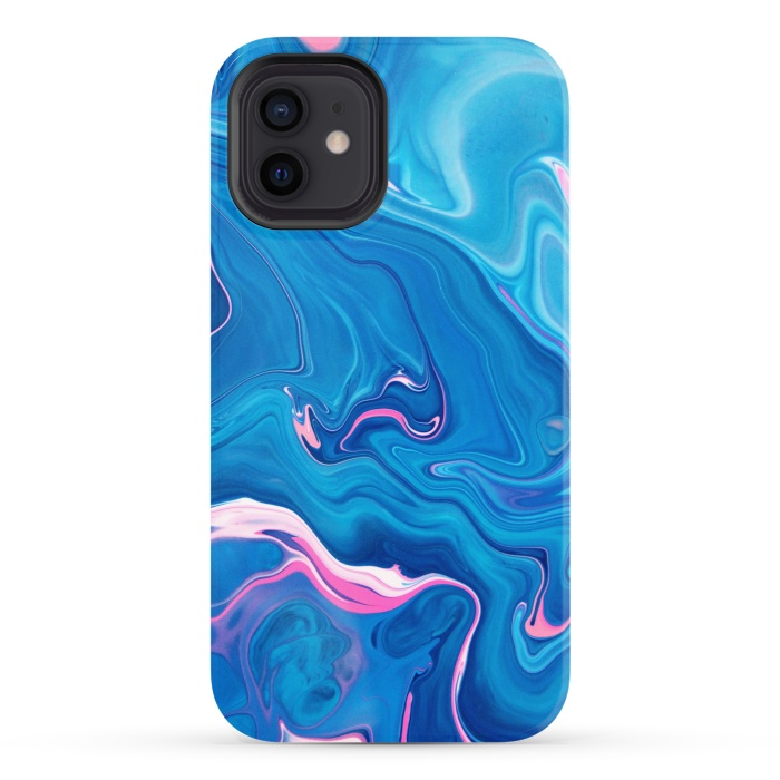 iPhone 12 StrongFit Abstract Marble Painting Blue Pink Orange by ArtsCase