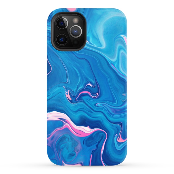 iPhone 12 Pro StrongFit Abstract Marble Painting Blue Pink Orange by ArtsCase