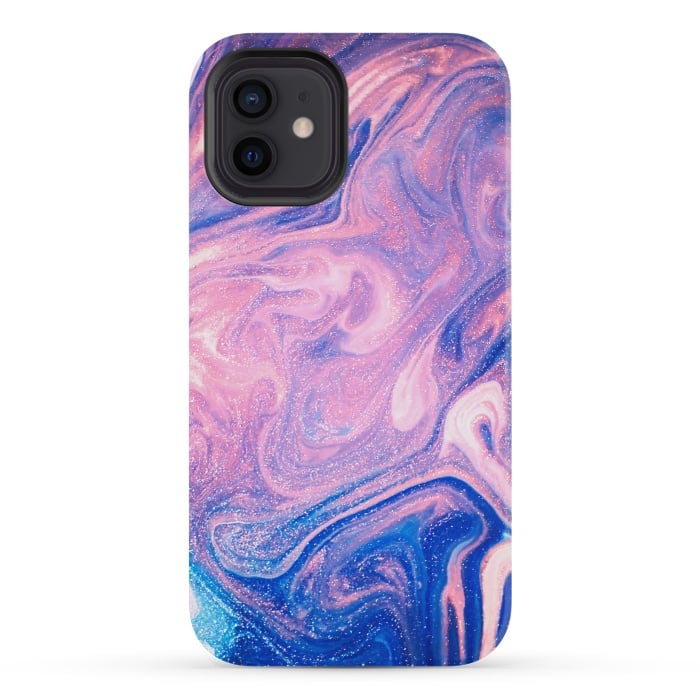iPhone 12 mini StrongFit Pink and Blue Marbling art by ArtsCase