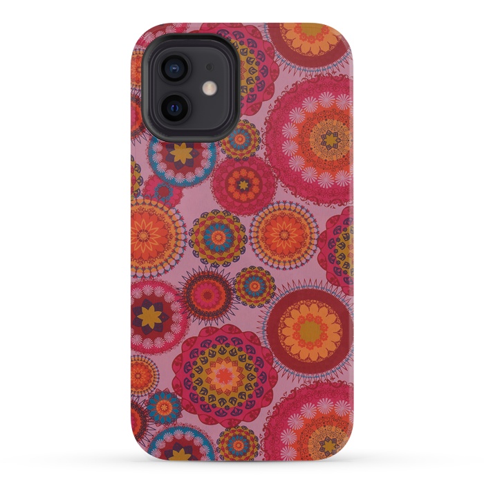 iPhone 12 mini StrongFit scattered mosaics in magenta by ArtsCase