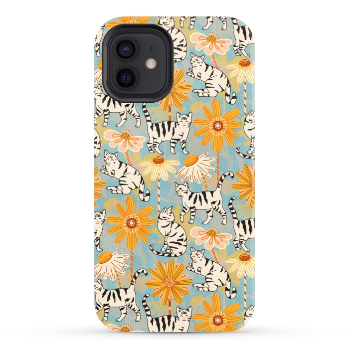 iPhone 12 StrongFit Daisy Cats - Baby Blue  by Tigatiga