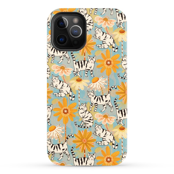 iPhone 12 Pro StrongFit Daisy Cats - Baby Blue  by Tigatiga