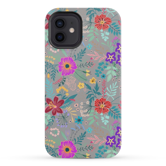 iPhone 12 mini StrongFit flower patterns on gray background by ArtsCase