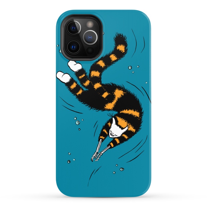 iPhone 12 Pro StrongFit Funny Cat Creature With Skeleton Hands Swimming by Boriana Giormova