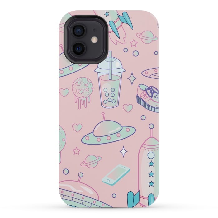 iPhone 12 mini StrongFit Galaxy space babe pastel goth kawaii pattern by Luna Elizabeth Art