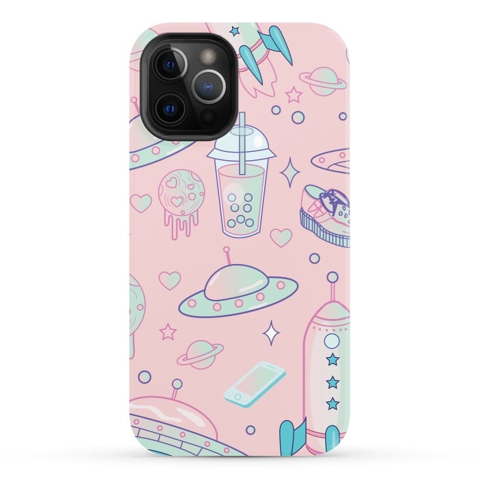 iPhone 12 Pro StrongFit Galaxy space babe pastel goth kawaii pattern by Luna Elizabeth Art