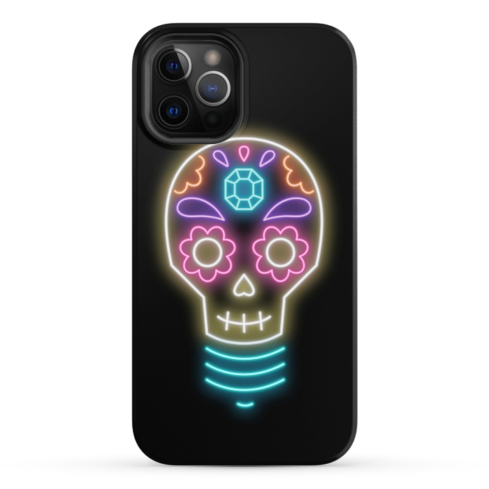 iPhone 12 Pro StrongFit Neon sugar skull lightbulb by Laura Nagel