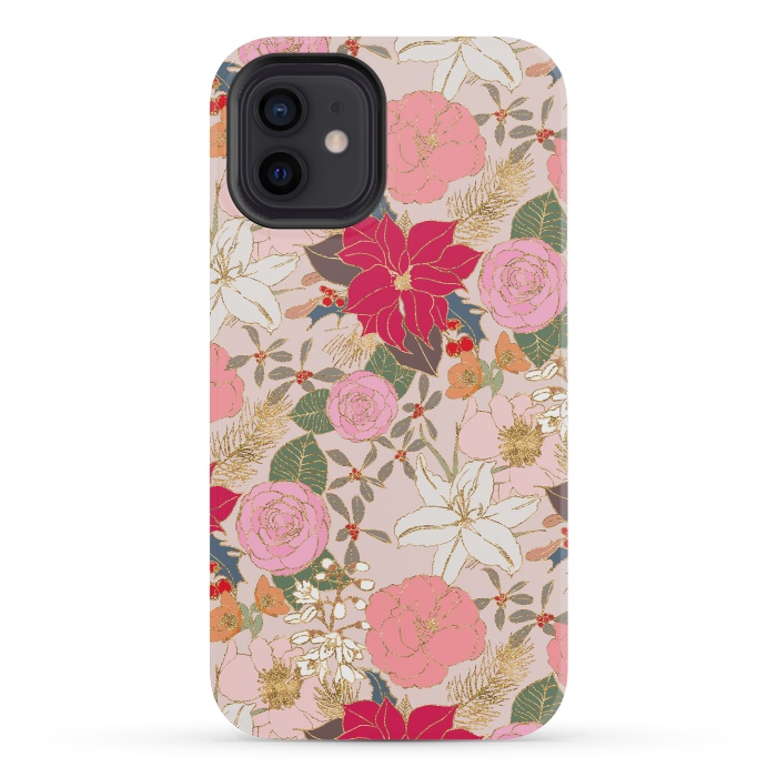 iPhone 12 mini StrongFit Elegant Golden Strokes Colorful Winter Floral by InovArts