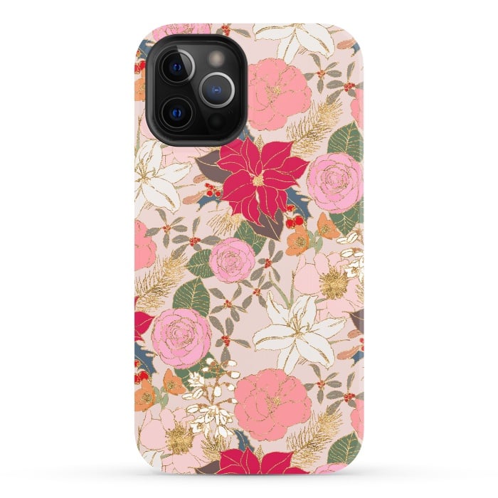 iPhone 12 Pro StrongFit Elegant Golden Strokes Colorful Winter Floral by InovArts